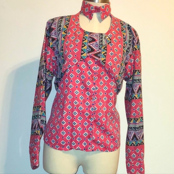Frontier Series Western Aztec Cowgirl Button Up Shirt Size Medium Vintage - Picture 2 of 13